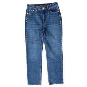 The Kooples Katy Blue Earth Dot Silver Studded Straight Leg Denim Jeans size 28